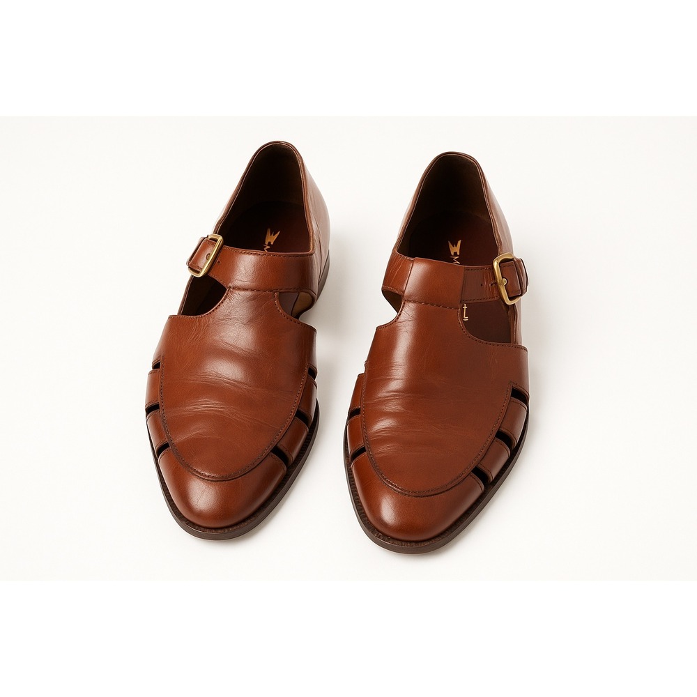 Moreschi Men's Fisherman's Sandals Closed Toe Sandals Brown Leather- Size 10.5